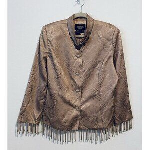 Natasia Collection Jacket Womens 10 Dusty Pink Patterned Satin Beaded Fringe